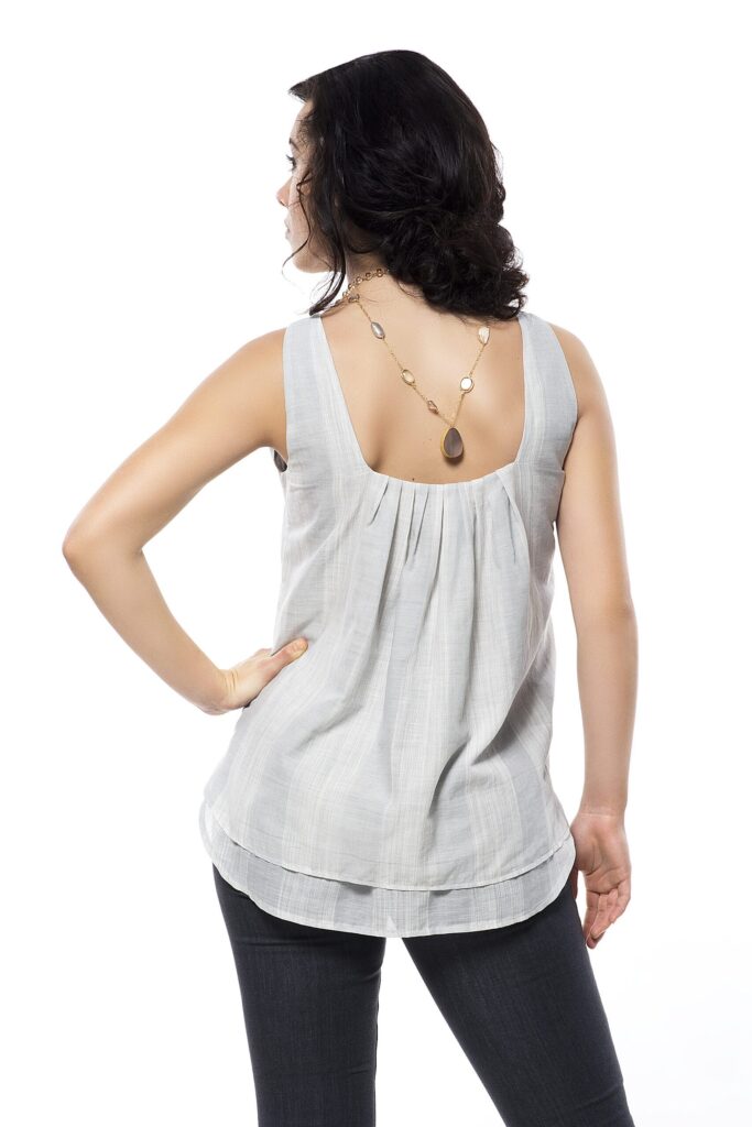 Double layer tank top with back pleat detail made with Khadi fabric