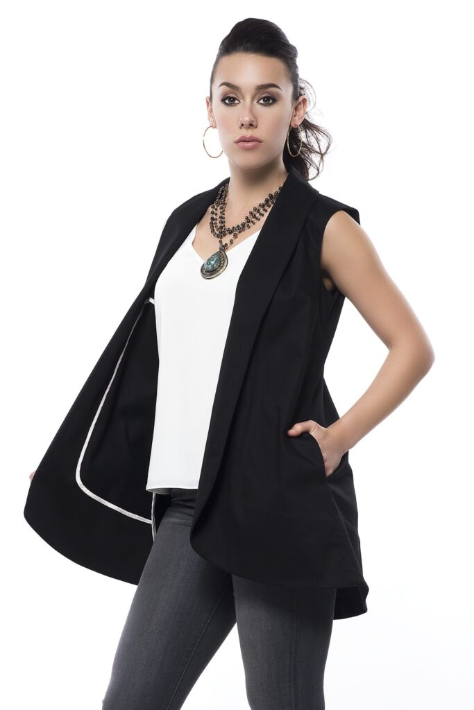 Stretch cotton shawl collar vest