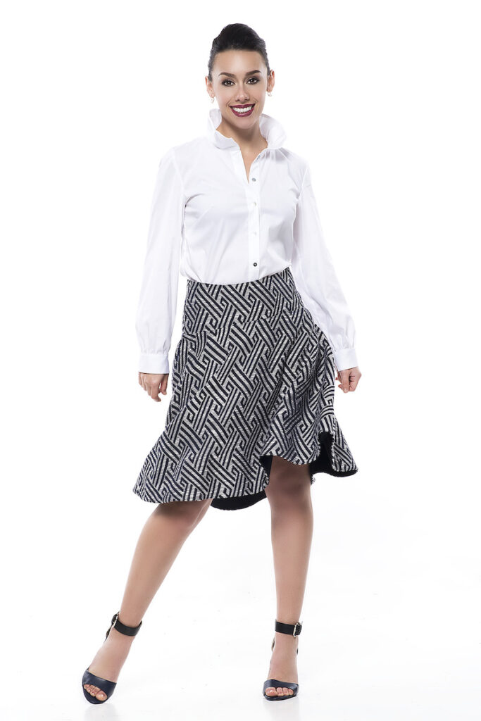 High-low swing skirt with fitted yoke