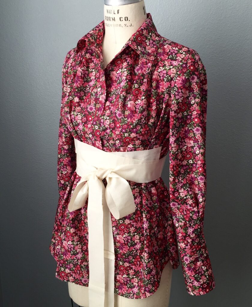 Jean Kaori tie waist shirt in liberty fabric