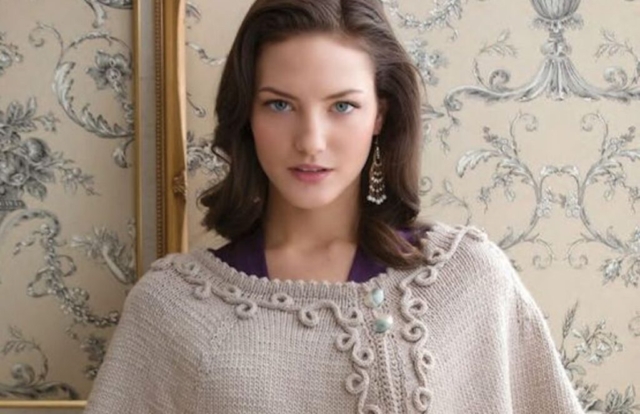 Handknit capelet with picot edging and soutache trim from 60 Quick Luxury Knits book