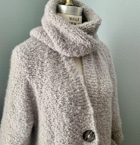 Gray boucle long coat + matching cowl