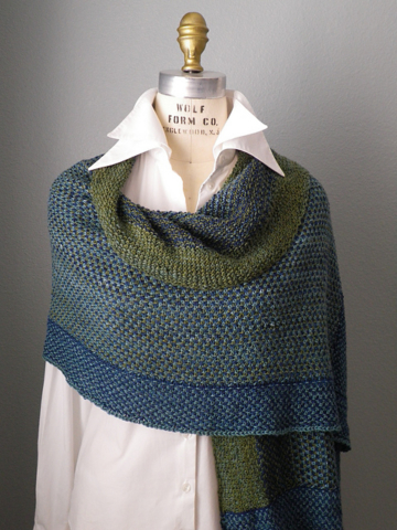 Handknit wrap in ocean colors