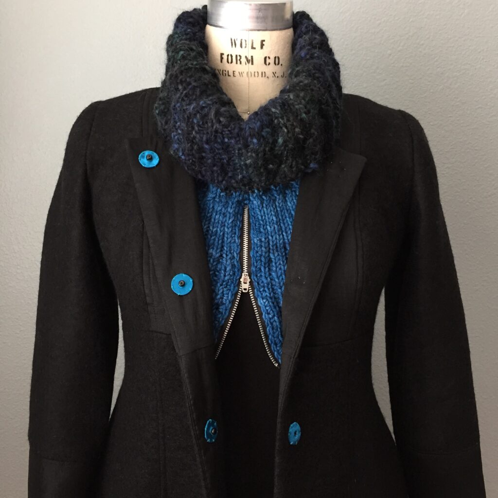 handknit zip cowl and lantern coat