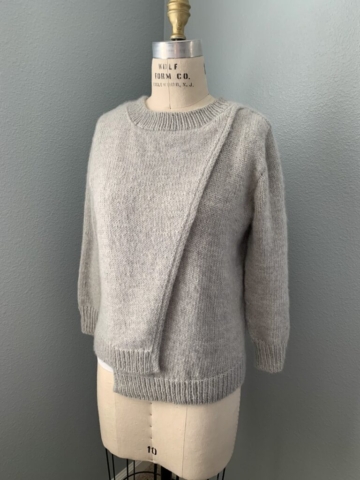 Gray cashmere blend sweater with asymmetric crossover front