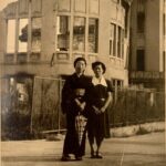 Grandmother and friend posing in front of the Atomic Bomb Dome in Hiroshima early 1950s