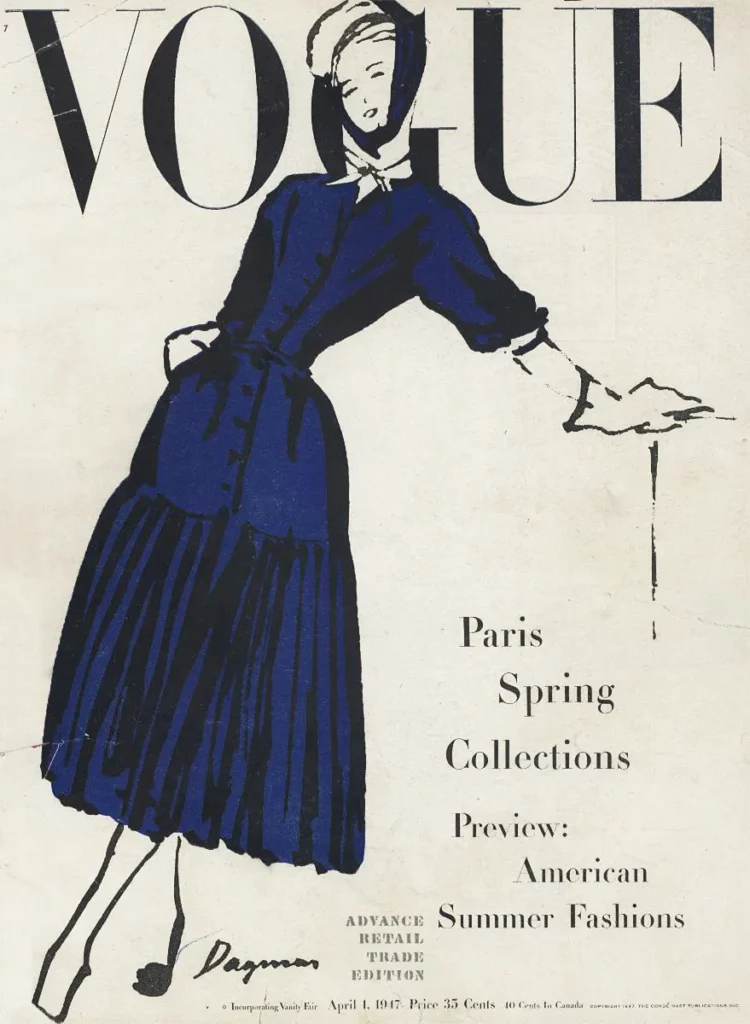 1947 Vogue cover featuring Dior shirtdress