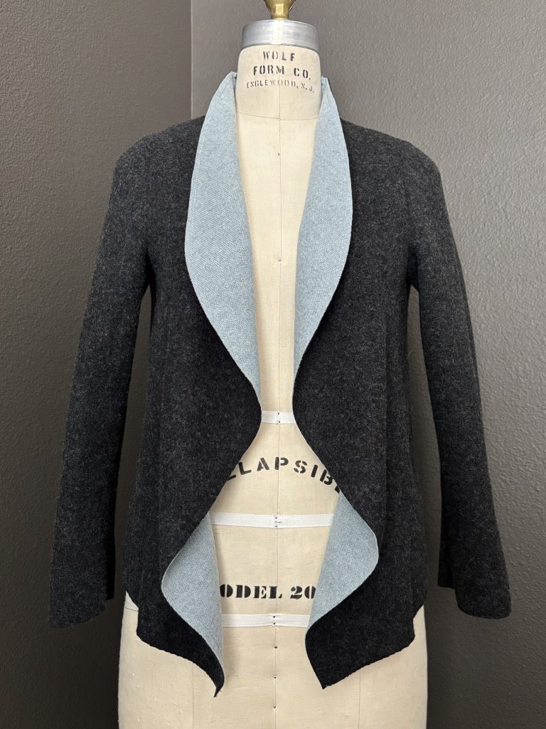 drape front jacket wool double cloth